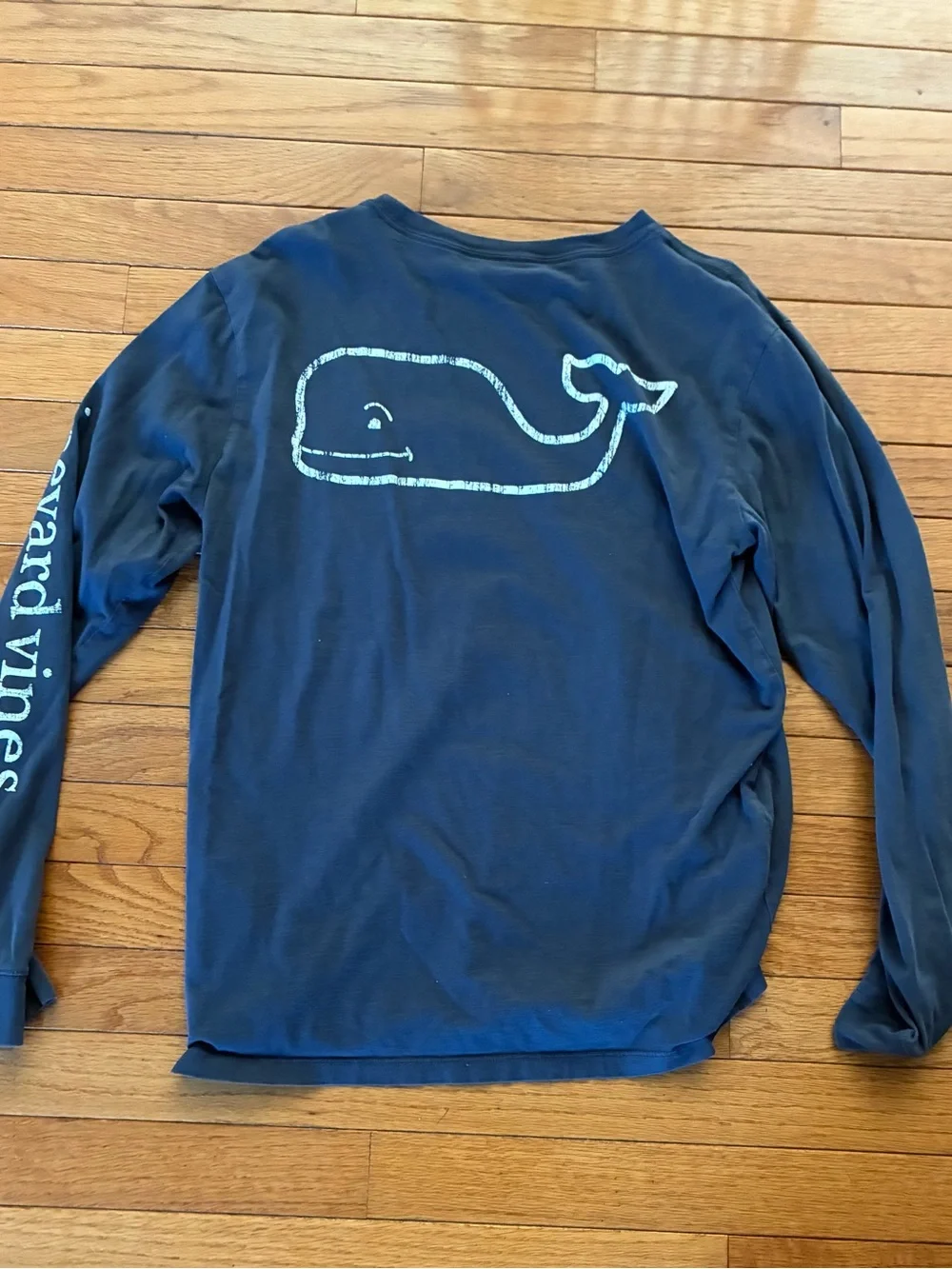 Vineyard Vines Navy Long-Sleeve Whale Tee with Light Blue Logo